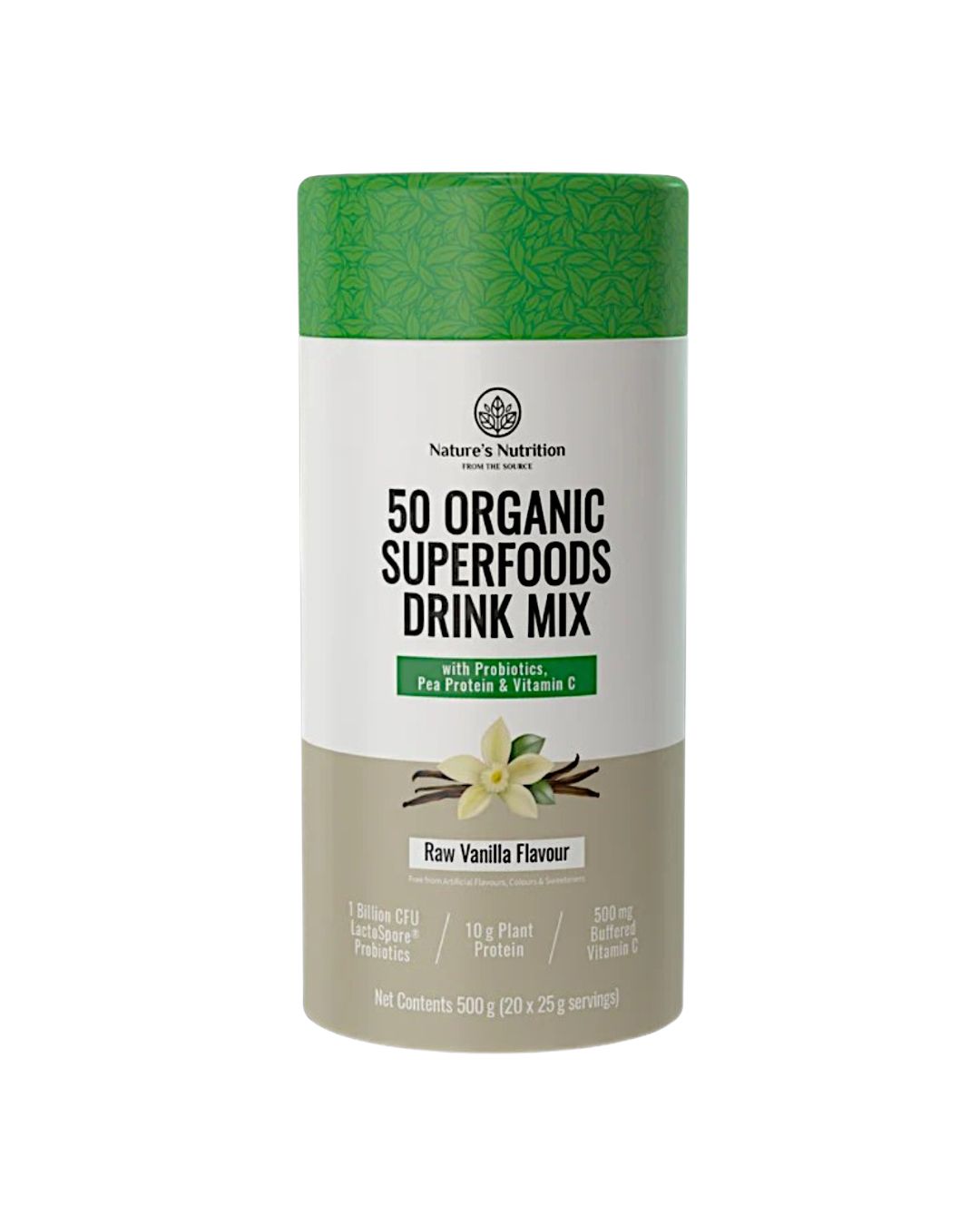 50 Organic Superfoods Drink Mix – Raw Vanilla Flavour 500g