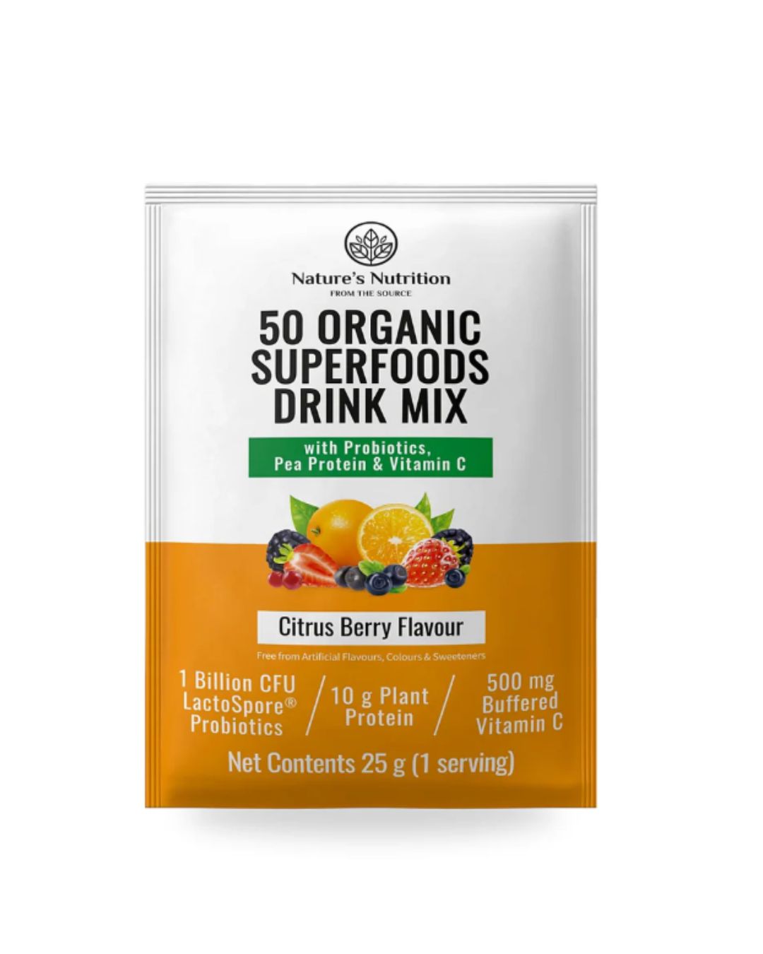 50 Organic Superfoods Drink Mix Sachet | Citrus Berry 25g