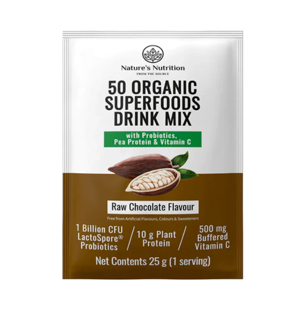 50 Organics Superfood Drink Mix Sachet | Raw Chocolate 25g