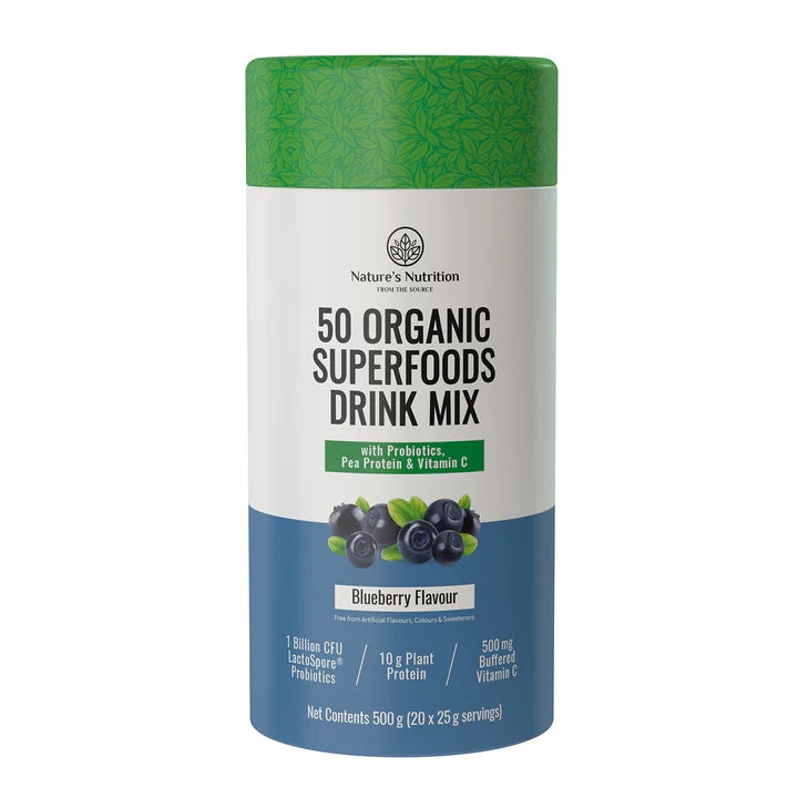 50 Organic Superfoods Drink Mix - Blueberry Flavour 500g
