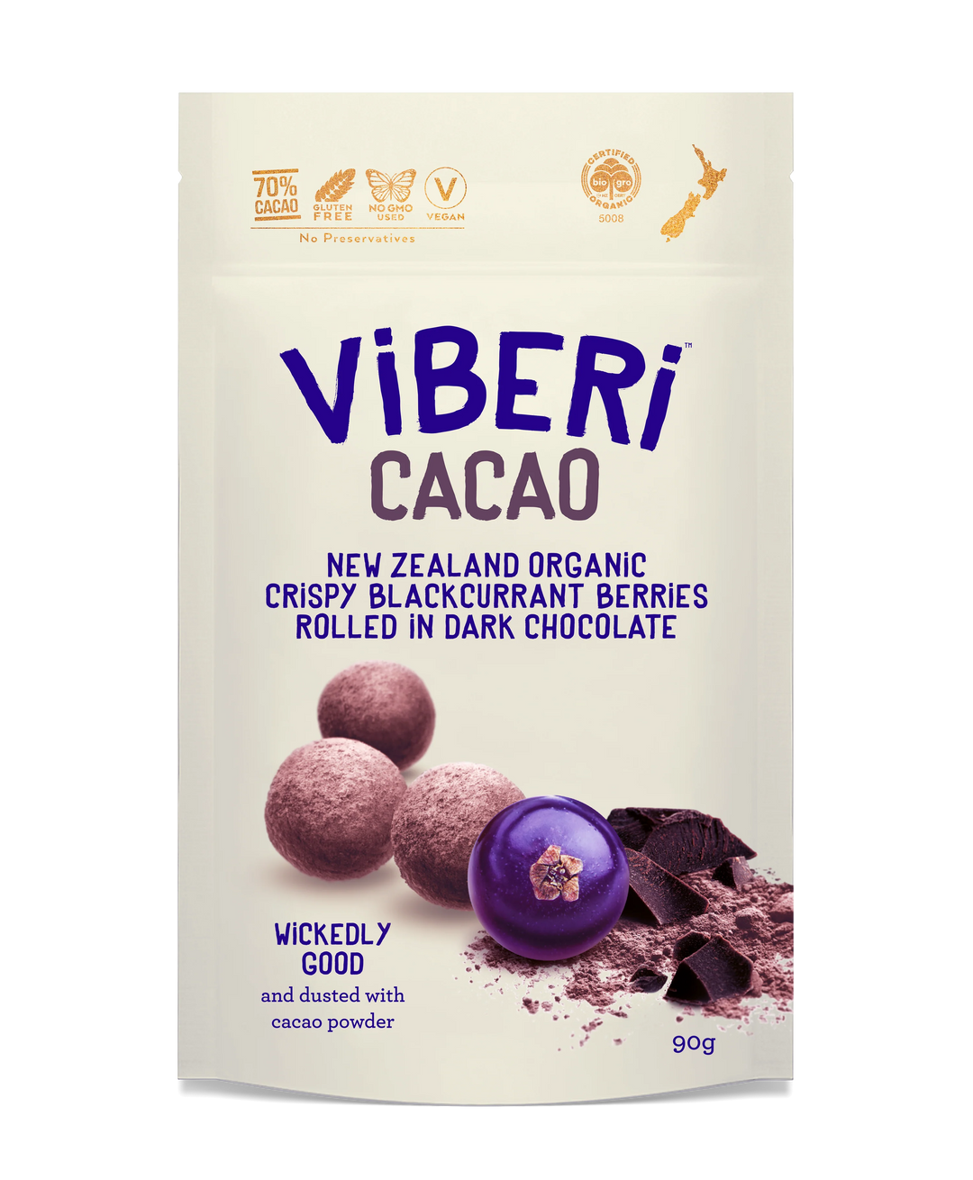 ViBERi Cacao 70% Dark Chocolate Blackcurrants 90g