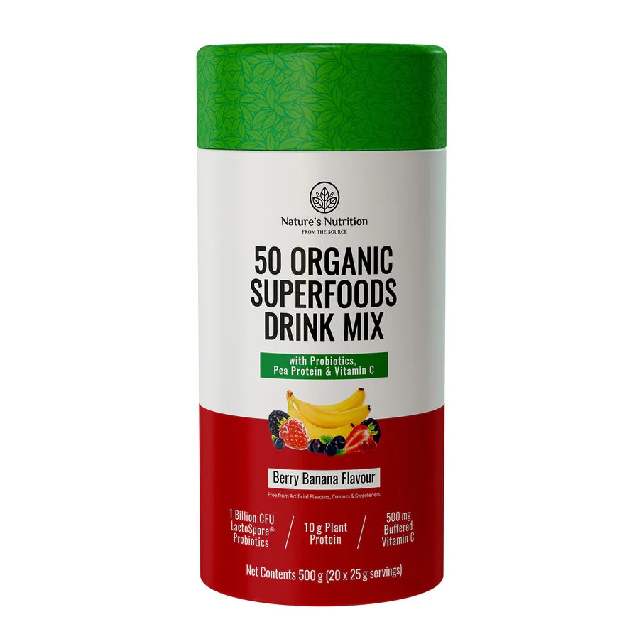 50 Organic Superfoods Drink Mix - Berry Banana 500g